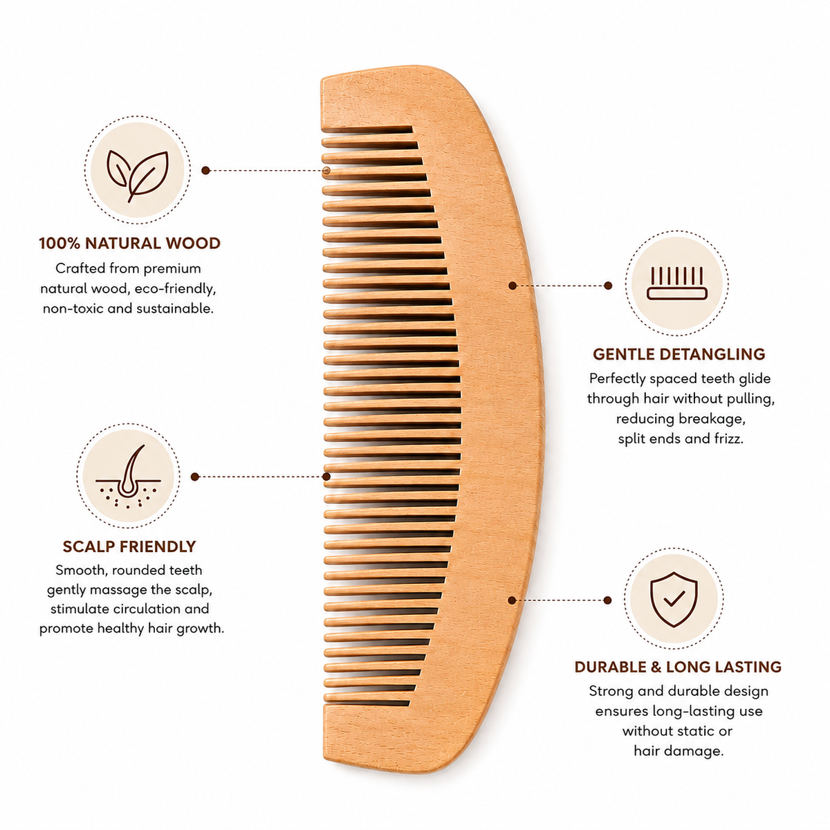 Premium Wooden Comb for Hair Growth, Scalp Massage & Healthy Hair