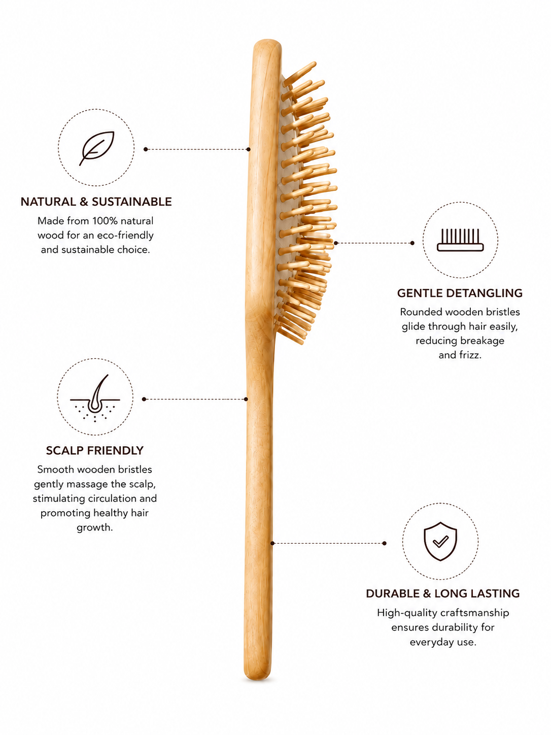 Premium Wooden Hair Brush – Natural Scalp Care for Stronger, Healthier-Looking Hair