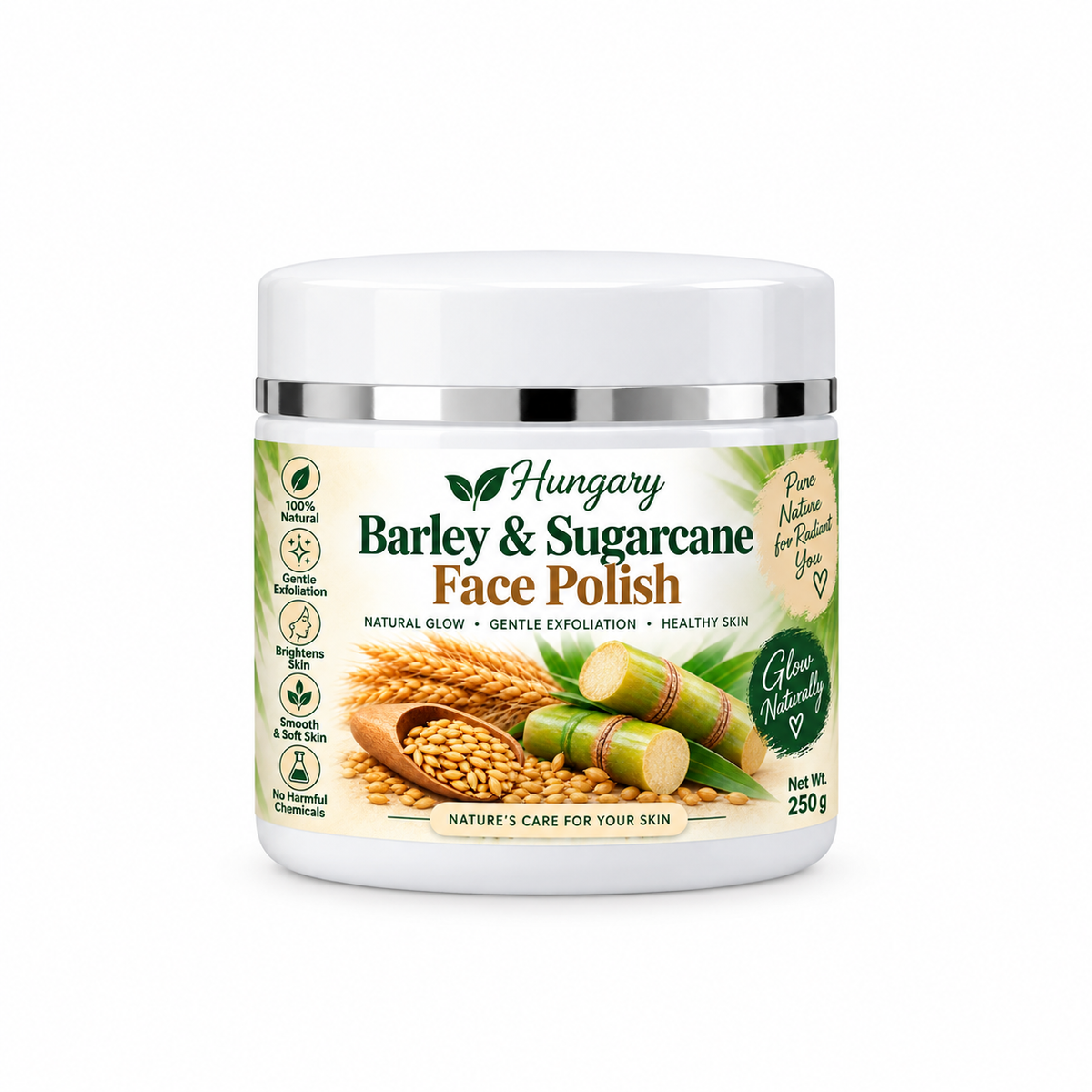 Hungary Barley & Sugarcane Face Polish – 100% Natural Glow & Gentle Exfoliation (250g)